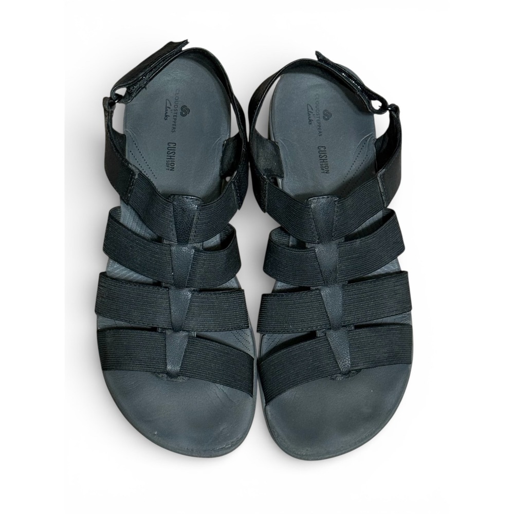 Clarks Cloudsteppers Women's Black Elastic Strap Gladiator Sandals Size‎ 9